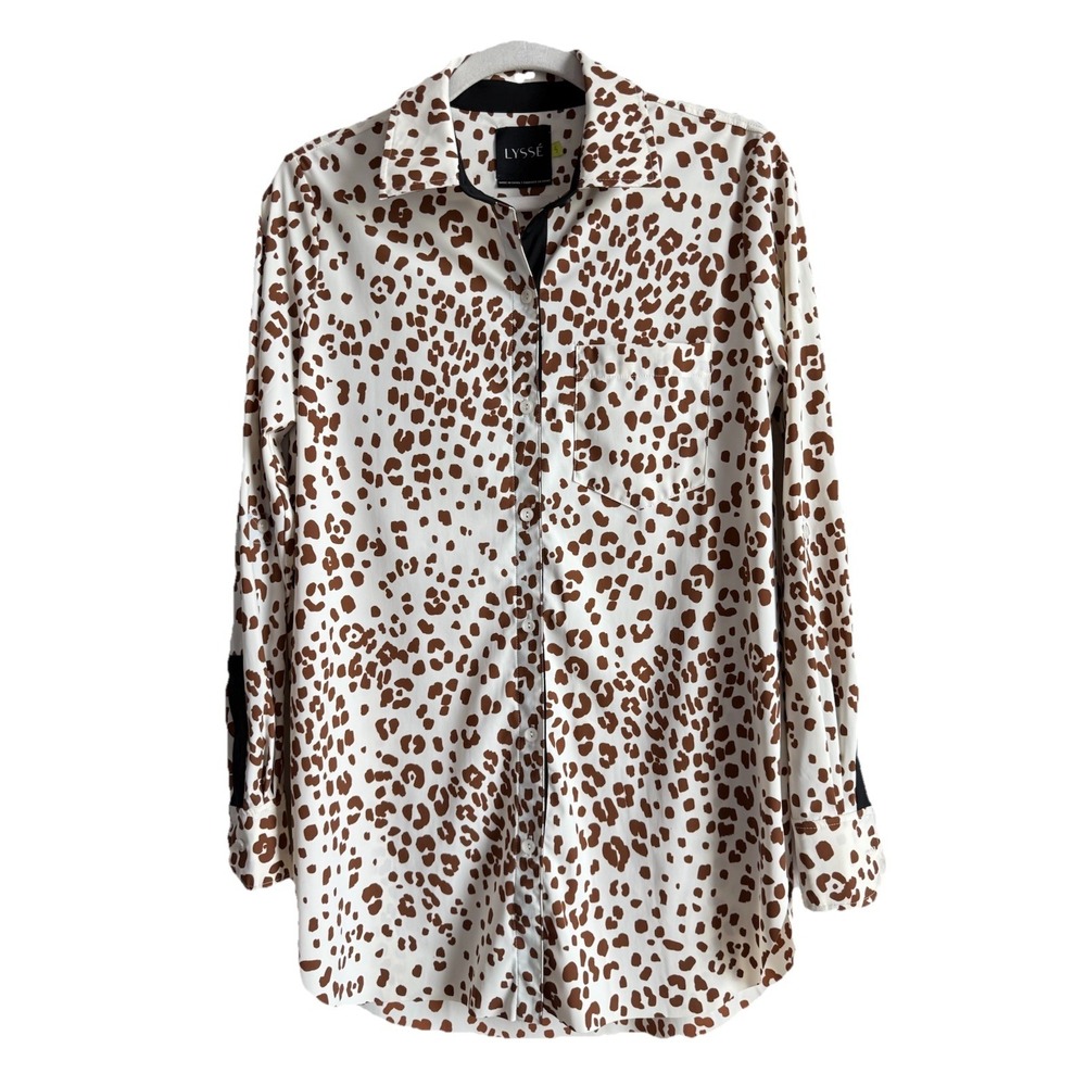 Lysse‎ Schiffer Tunic Button Down Animal Print Blouse Mob Wife Quiet Luxury Sz S